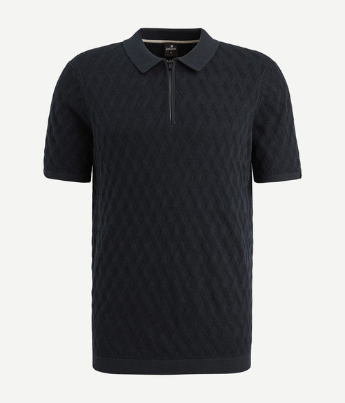 Knitted poloshirt half-zip donkerblauw
