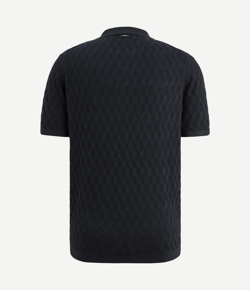 Knitted poloshirt half-zip donkerblauw