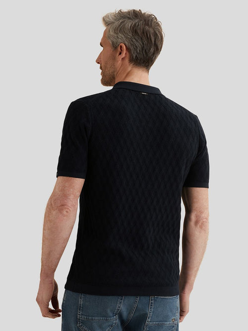 Knitted poloshirt half-zip donkerblauw