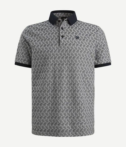 Knitted poloshirt jacquard print donkerblauw
