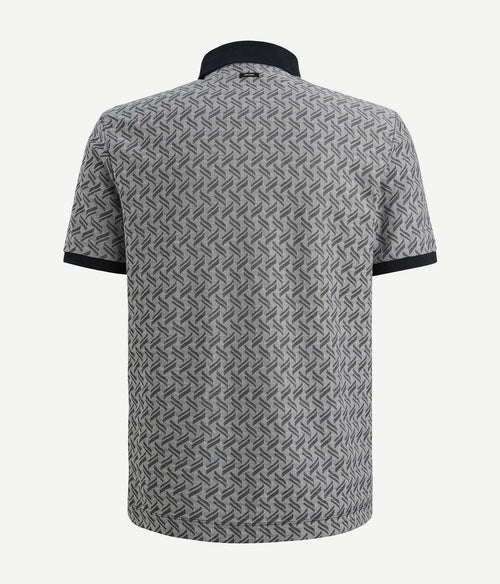 Knitted poloshirt jacquard print donkerblauw