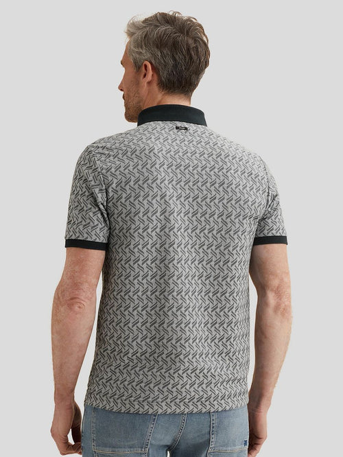 Knitted poloshirt jacquard print donkerblauw