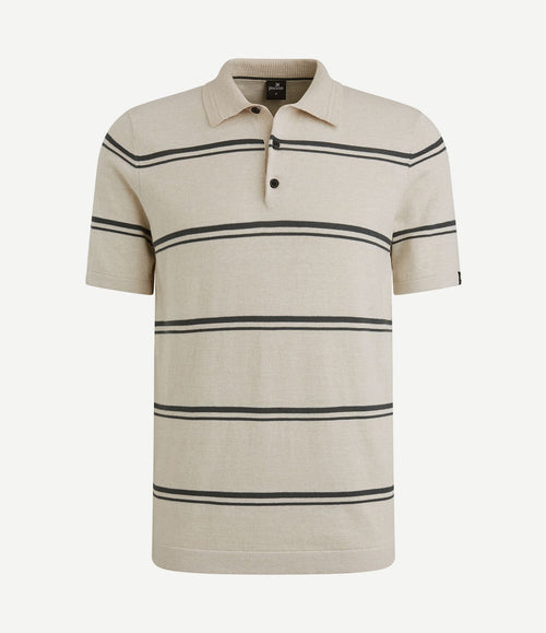 Knitted poloshirt streep beige