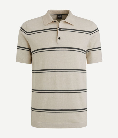 Knitted poloshirt streep beige