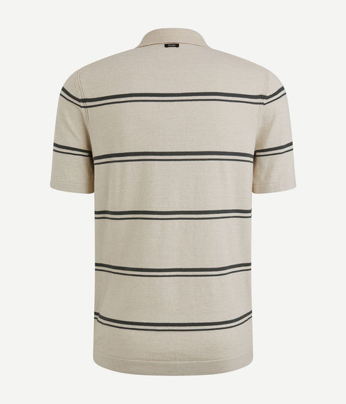 Knitted poloshirt streep beige