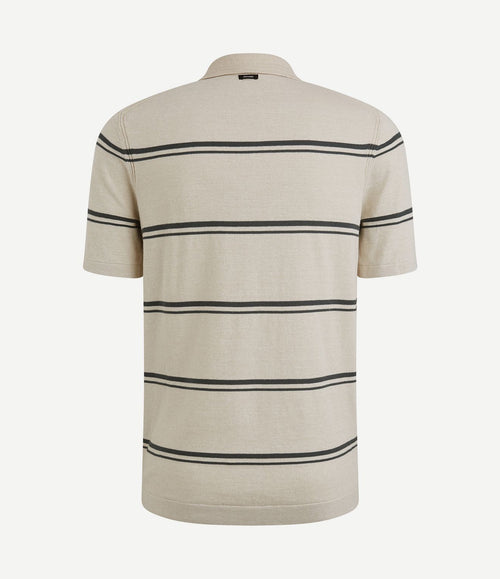 Knitted poloshirt streep beige