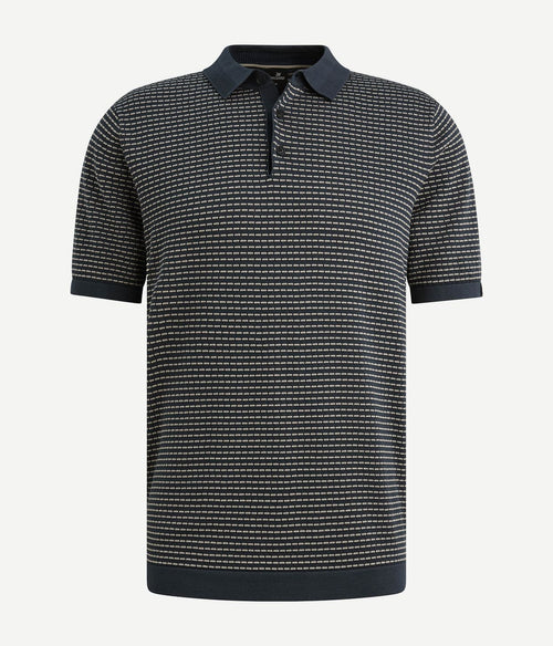 Knitted poloshirt streep donkerblauw