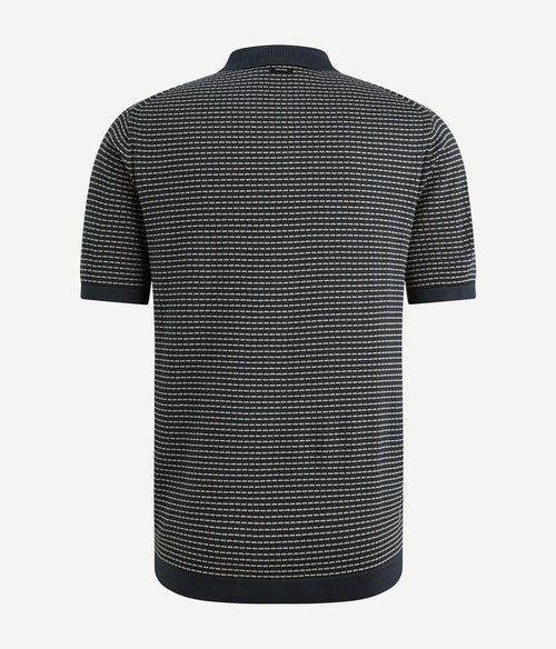 Knitted poloshirt streep donkerblauw
