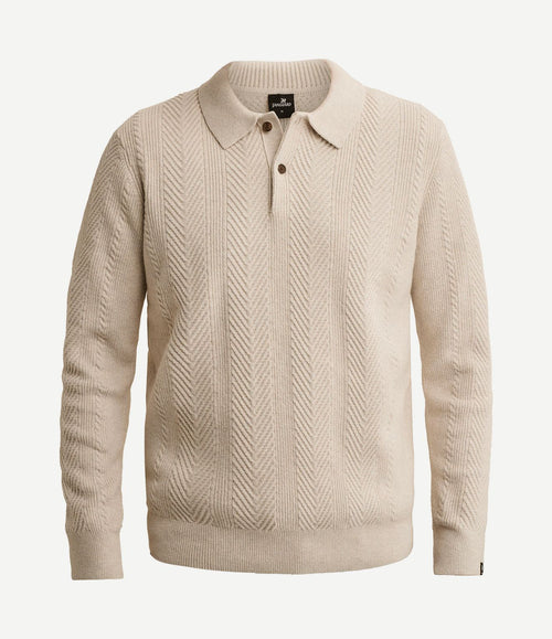 Longsleeve poloshirt pullover herringbone ecru