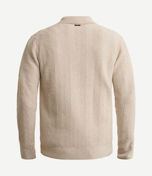 Longsleeve poloshirt pullover herringbone ecru