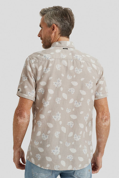Short sleeve overhemd linnen beige