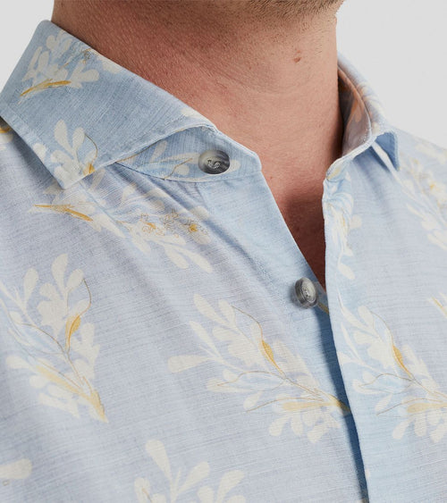 Short sleeve overhemd linnen lichtblauw
