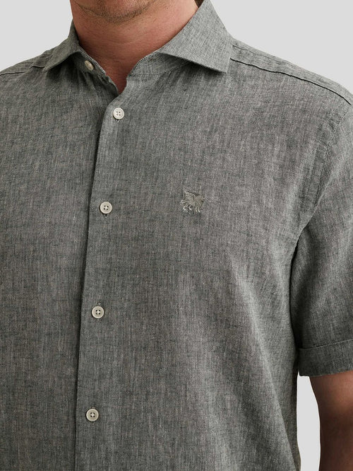 Short sleeve overhemd linnen blend lichtblauw