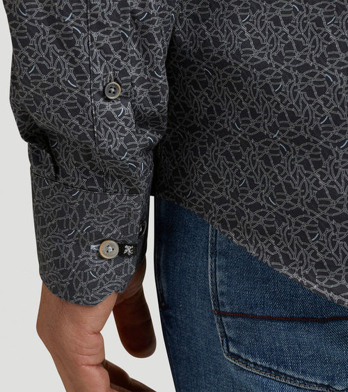 Vanguard overhemd print antraciet | Regular-fit