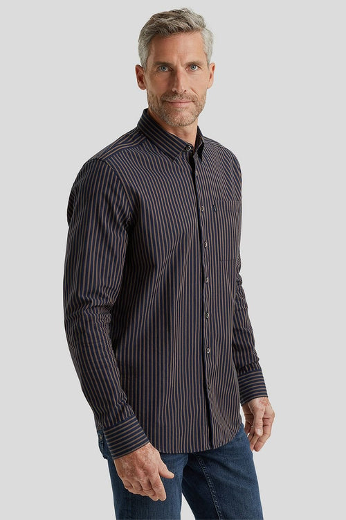 Vanguard overhemd strepen donkerblauw bruin | Slim-fit