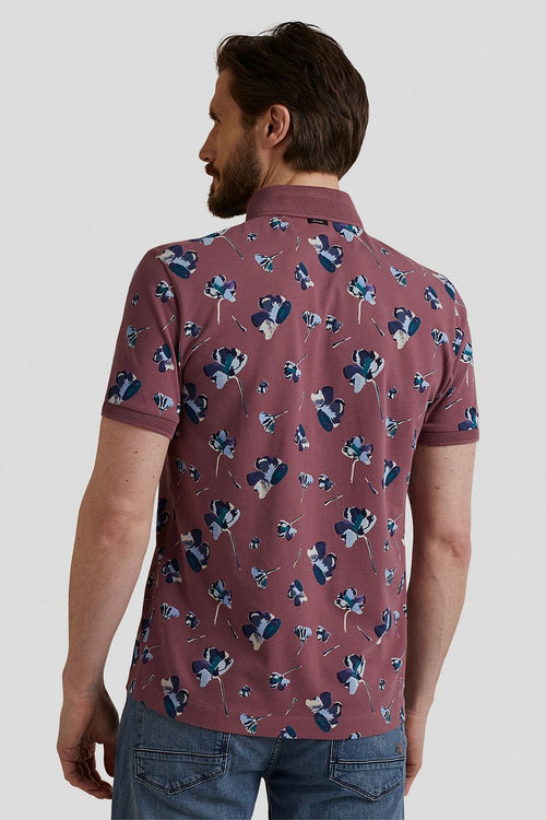 Poloshirt piqué bloemen donkerroze