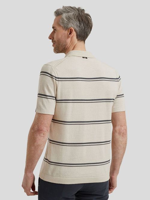 Knitted poloshirt streep beige