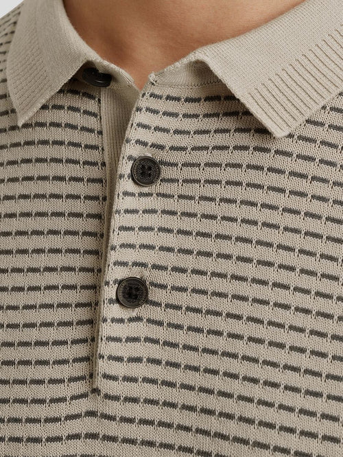 Knitted poloshirt print beige