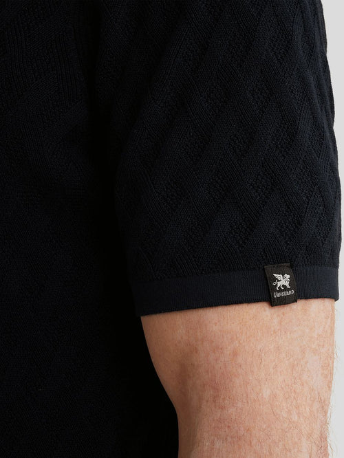 Knitted poloshirt half-zip donkerblauw
