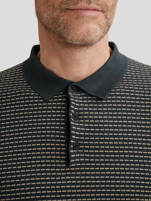 Knitted poloshirt streep donkerblauw