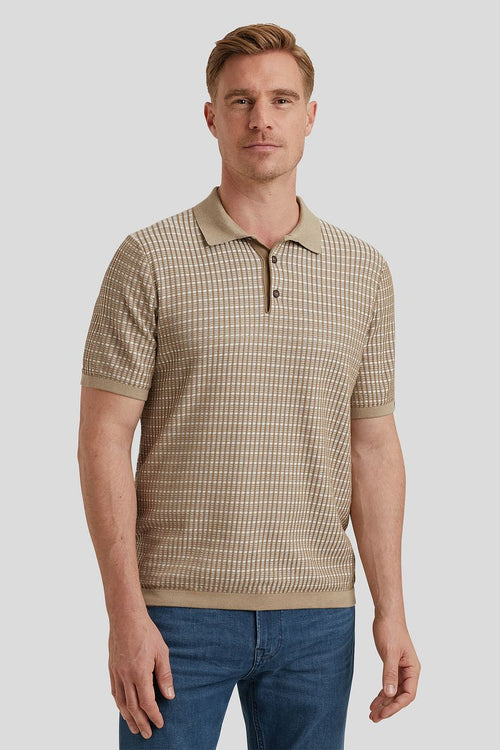 Vanguard poloshirt knitted checks beige