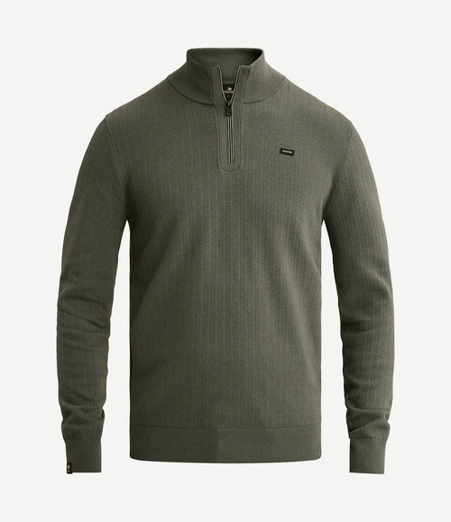 Pullover halve rits structure urban chic groen