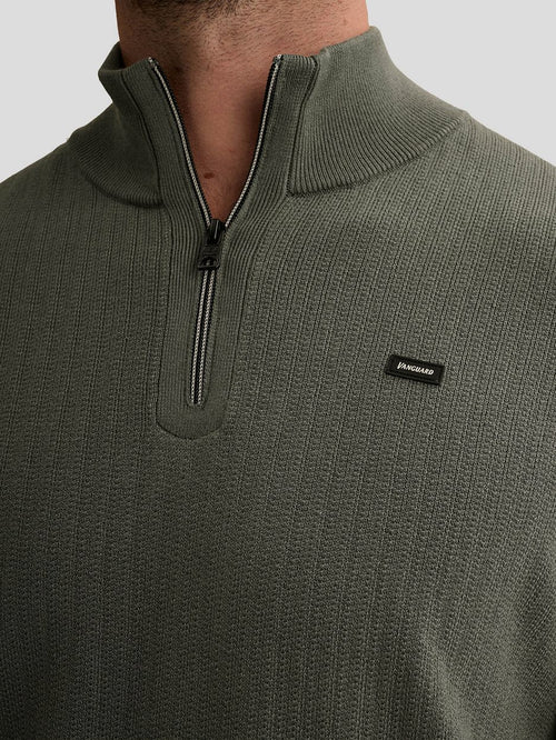 Pullover halve rits structure urban chic groen