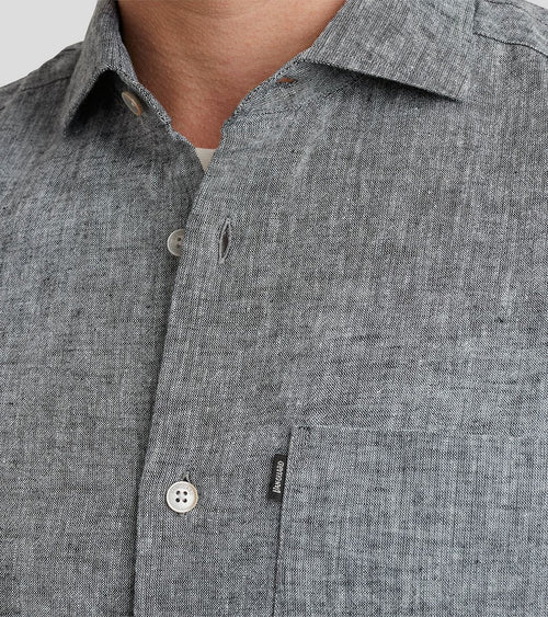 Short sleeve overhemd linnen antraciet