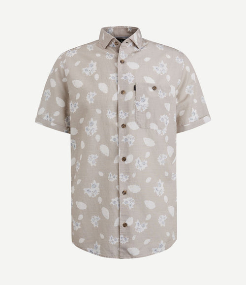 Short sleeve overhemd linnen beige