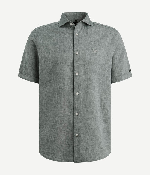 Short sleeve overhemd linnen blend lichtblauw
