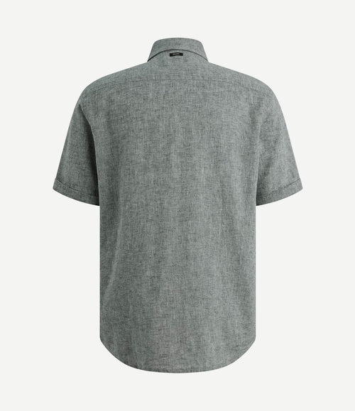 Short sleeve overhemd linnen blend lichtblauw