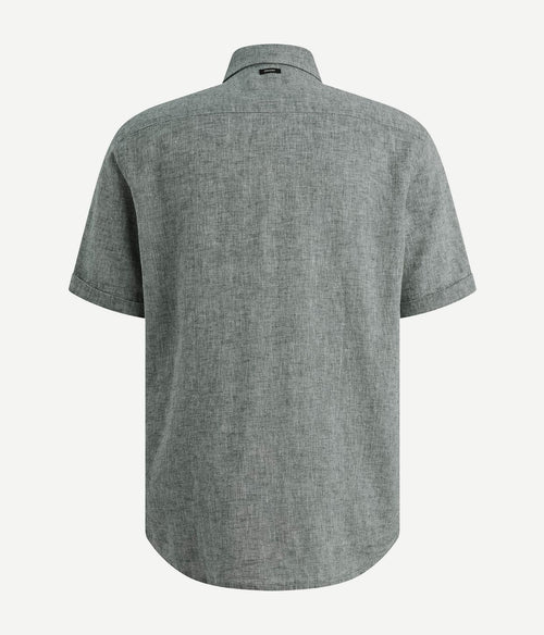 Short sleeve overhemd linnen blend lichtblauw