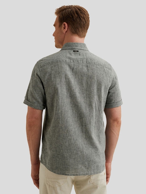 Short sleeve overhemd linnen blend lichtblauw