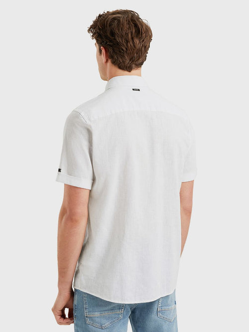 Short sleeve overhemd linnen blend wit