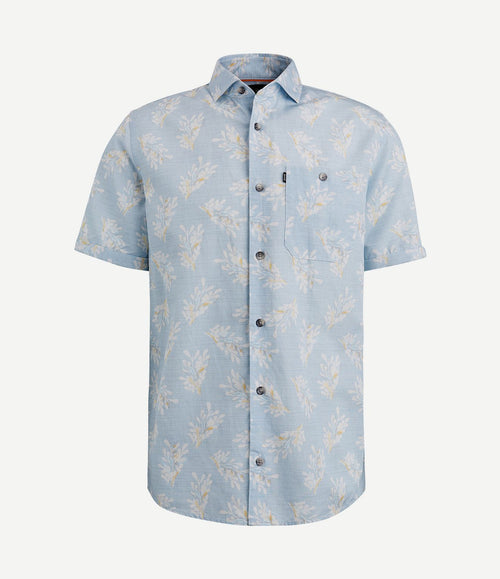 Short sleeve overhemd linnen lichtblauw