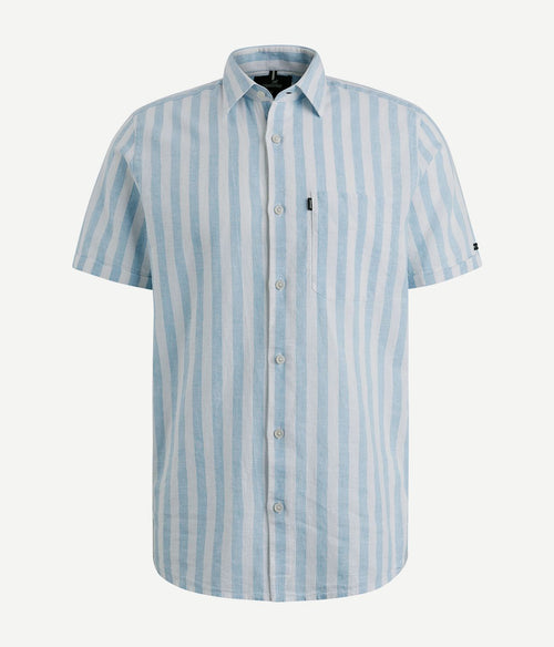 Vanguard short sleeve overhemd linnen streep lichtblauw | Regular-fit