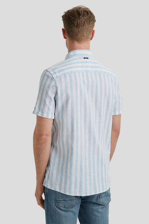Vanguard short sleeve overhemd linnen streep lichtblauw | Regular-fit