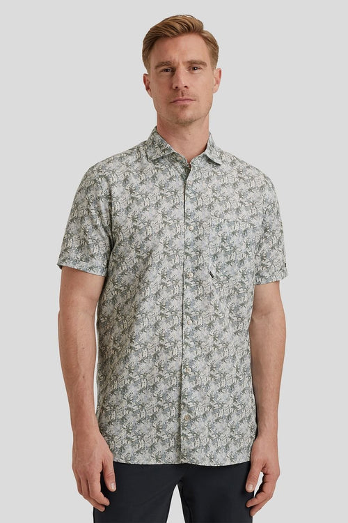 Vanguard short sleeve overhemd print blauw groen | Regular-fit
