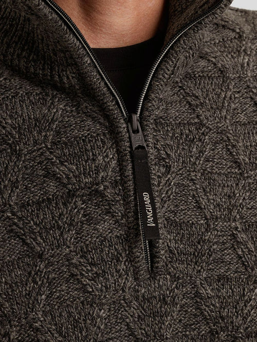 Vanguard trui halve rits wol blend bruin | Regular-fit