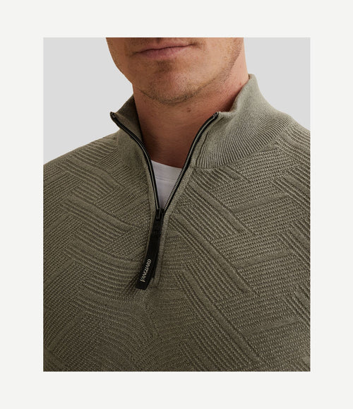 Pullover halve rits mouline forest fog