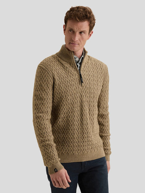 Trui halve rits wol blend beige