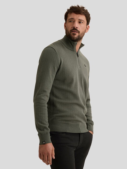Pullover halve rits structure urban chic groen