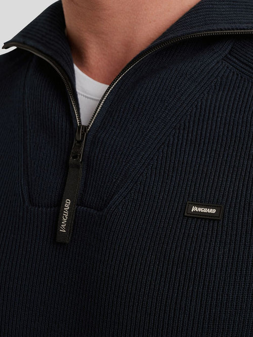 Trui halve rits structuur rib donkerblauw