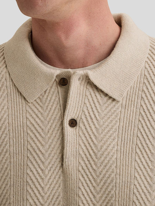 Longsleeve poloshirt pullover herringbone ecru