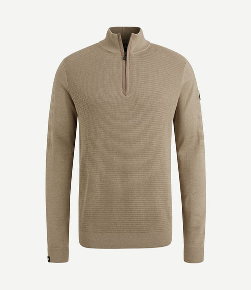 Trui halve rits beige