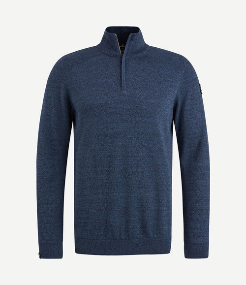 Trui halve rits melange donkerblauw