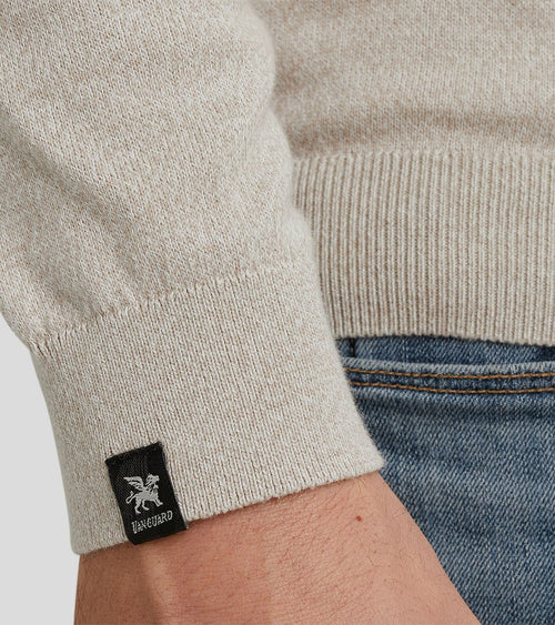 Vanguard trui halve rits melange ecru | Regular-fit