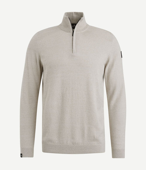 Vanguard trui halve rits melange ecru | Regular-fit