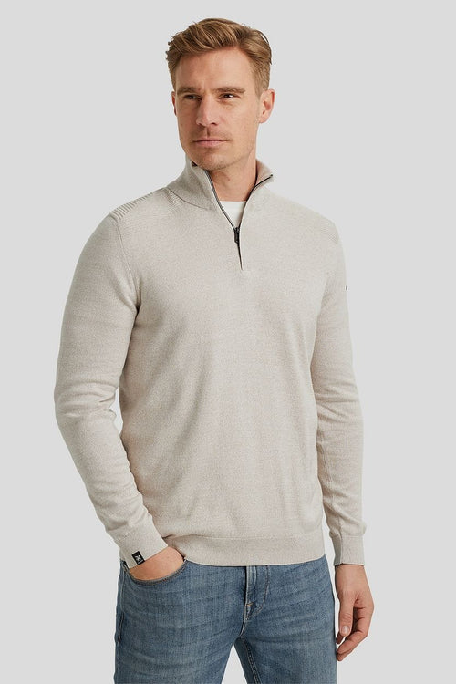 Vanguard trui halve rits melange ecru | Regular-fit