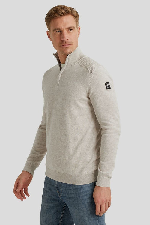 Vanguard trui halve rits melange ecru | Regular-fit